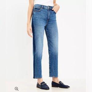 Loft Size 6 Side Stripe High Rise Straight Jeans in Vintage Mid Indigo Wash